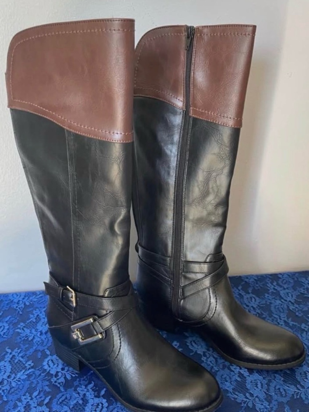Liz Claiborne Black and Brown Two-Tone Over-the-Knee Boots